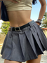 Y2K Black Pleated Double belt Bottom Skirt