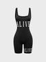 Text Letters Street Crew Neck Tight Romper