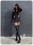 Edgy Black Hooded Double Layer Backless Top Women Top