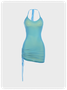 Double Mesh Drawstring Spaghetti Plain Sleeveless Short Dress