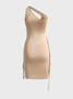 【Final Sale】Asymmetrical Lace Up One Shoulder Plain Sleeveless Short Dress