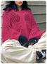 Knitted Hollow Out Crew Neck Plain Long Sleeve Top