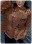 Knitted Hollow Out Crew Neck Plain Long Sleeve Top