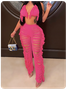 Knitted Fringe Plain Top With Pant Two-Piece Set