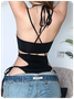 Jersey Cut Out Halter Plain Sleeveless Bodysuit