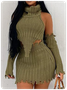 Turtleneck Knitted Plain Two-Piece Set