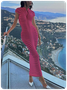 Half Turtleneck Plain Short Sleeve Maxi Dress