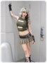 Belt Pleated Metal Plain Short Skirt