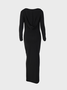 【Final Sale】Deep V Hoodie Plain Long Sleeve Maxi Dress