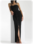 Split Strapless Plain Maxi Dress