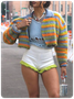 Knitted Shawl Collar Striped Long Sleeve Cardigan