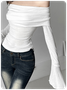 Boat Neck Plain Long Sleeve T-Shirt