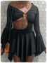 Cut Out Asymmetrical Plain Long Sleeve Short Dress