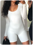 Crew Neck Plain Long Sleeve Romper