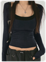 Two Pieces Square Neck Plain Long Sleeve T-Shirt
