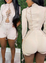 Lace Up Stand Collar Plain Long Sleeve Romper
