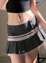 Lace Trim Stripe Pleated Short Skirt