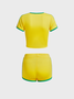Brasil Color Block Crop Top With Shorts Two-Piece Set