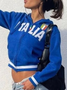 Italia Zipper Text Letters Long Sleeve Hoodie