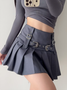 Belt Pleated Plain Short Skirt