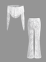 Lace Plain Top With Pants Two-Piece Set