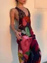 Edgy Multicolor Patchwork Lace Dress Midi Dress