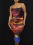 Spaghetti Tie-Dye Pattern Sleeveless Midi Dress