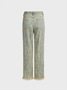 Denim Cut Out Striped Straight Pants Jeans