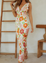 V Neck Floral Pattern Sleeveless Maxi Dress