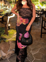 asymmetrical design Strapless Floral Sleeveless Maxi Dress