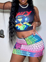 Jersey Text Letters Mini Skirt