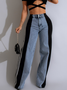 Denim Color Block Straight Pants Jeans