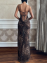 Halter Leopard Long Sleeve Maxi Dress