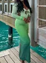 Crew Neck Ombre Long Sleeve Maxi Dress