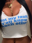 Ribbing Crew Neck Text Letters Tank Top