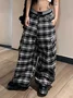 Twill Plaid Straight Pants Fashion Pants