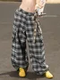 Twill Plaid Straight Pants Fashion Pants