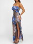 Strapless Leopard Sleeveless Maxi Dress