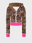 Jersey Leopard Color Block Coat With Pants Two-Piece Set