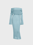 Off The Shoulder Plain Long Sleeve Maxi Dress