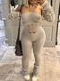 Knitted Spaghetti Plain Long Sleeve Jumpsuit