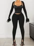 Satin Plain Multi-Piece Set Two-Piece Set