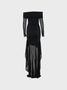 Off The Shoulder Plain Long Sleeve Floor Length Dress