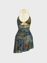 Leopard and Butterfly Print Ruffle Tie Halterneck Backless Asymmetric Hem Mini Dress