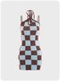 Checker Printed Halter Dresses