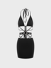 【Final Sale】Edgy Black Lace up Metal Dress Mini Dress