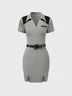 【Final Sale】Y2k Gray Belt Polo collar Dress Mini Dress