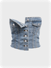 Street Blue Denim Button Top Women Top