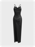 【Final Sale】Y2k Black Twist Side slit Dress Midi Dress