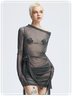 Y2k Gray Mesh Wrinkle Dress Mini Dress
